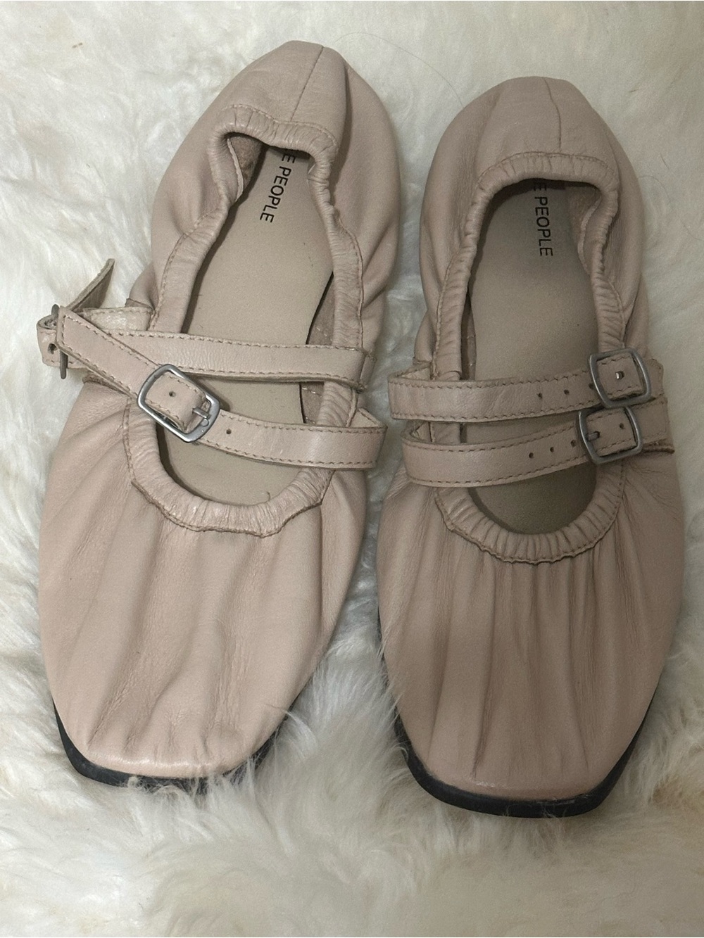 Free People womens Double-Strap Gemini Ballet Flats in nude Taupe sz 9.5